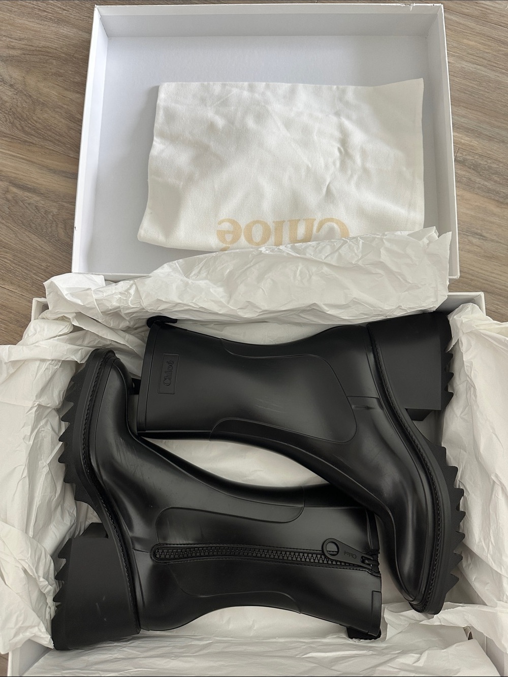 Chloe Black Rubber Rain Boots